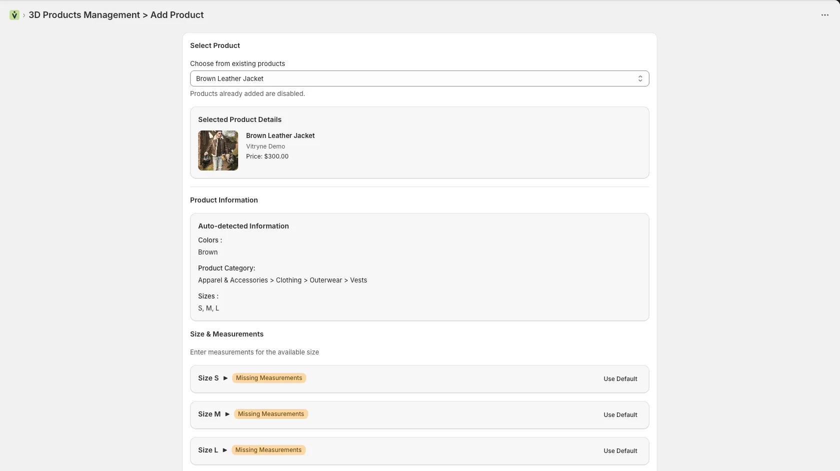Shopify integration add product interface