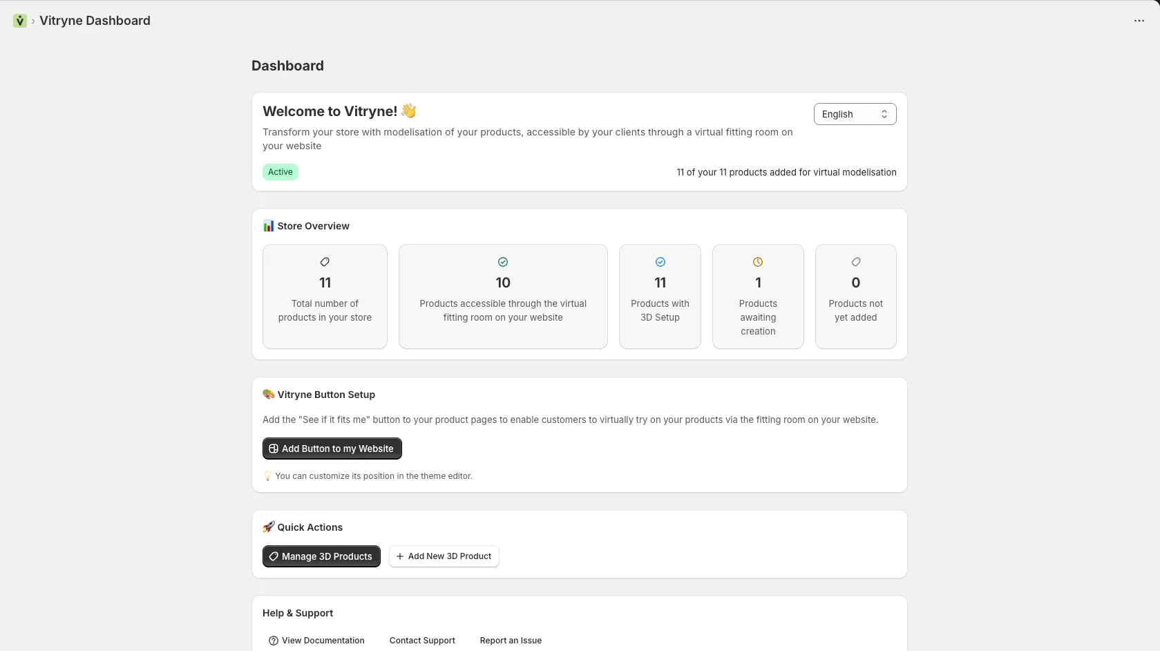 Shopify integration dashboard