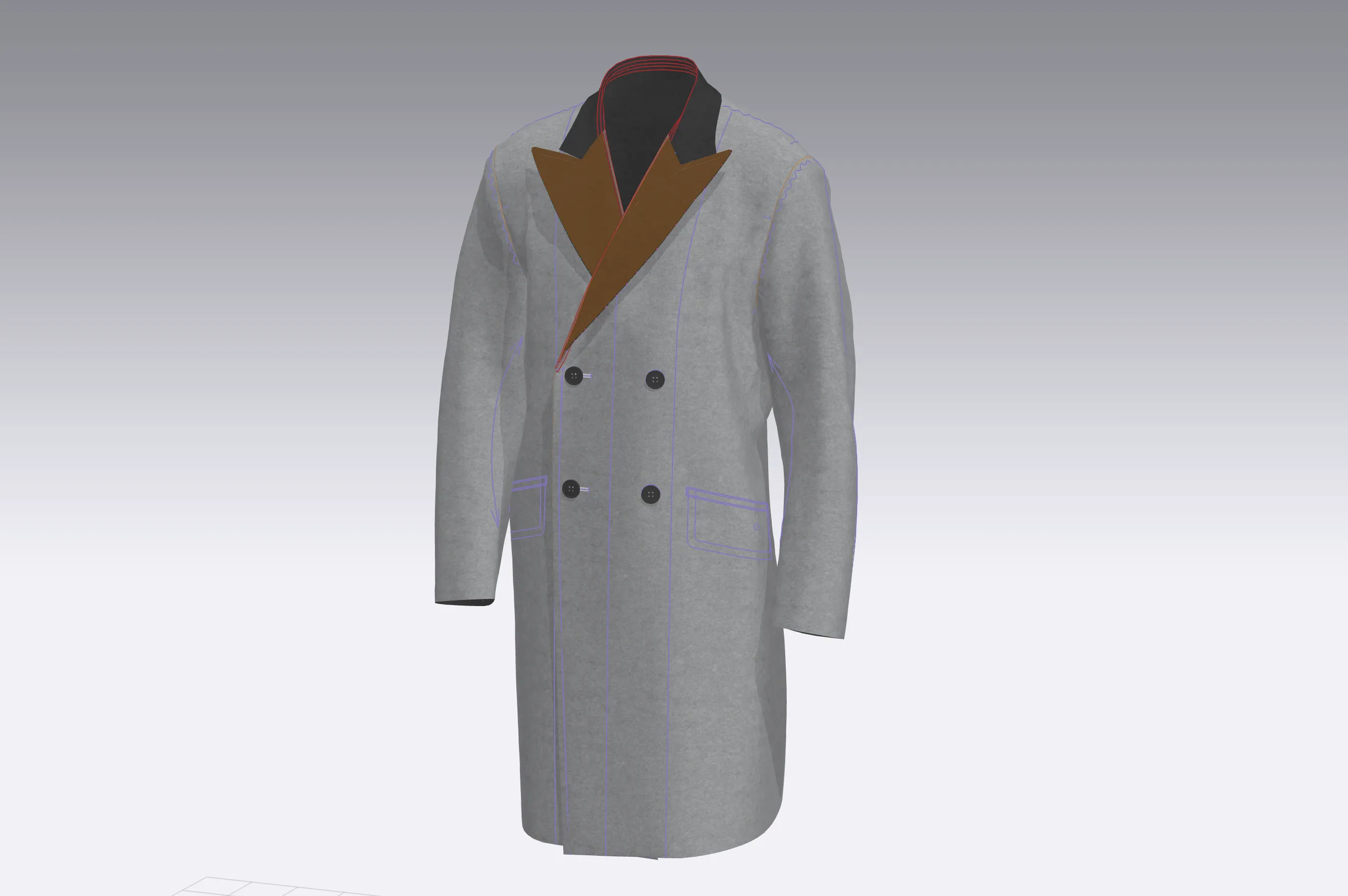 Photorealistic 3D visualization of double breasted coat