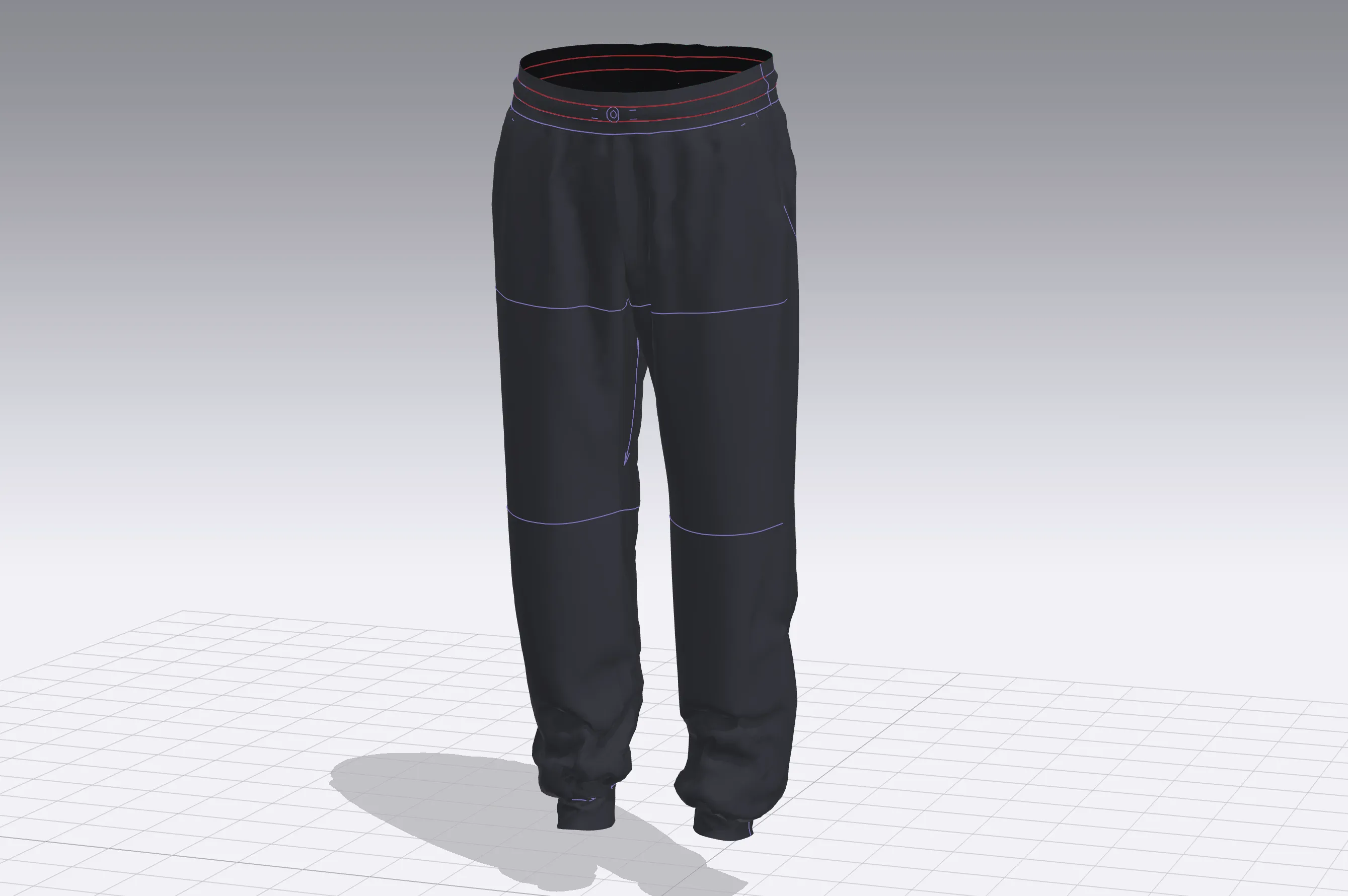 3D model of jogging pants showing precision modeling