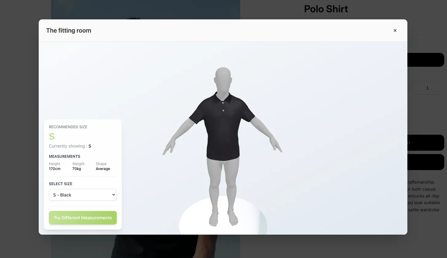 Virtual fitting room showing personalized 3D avatar