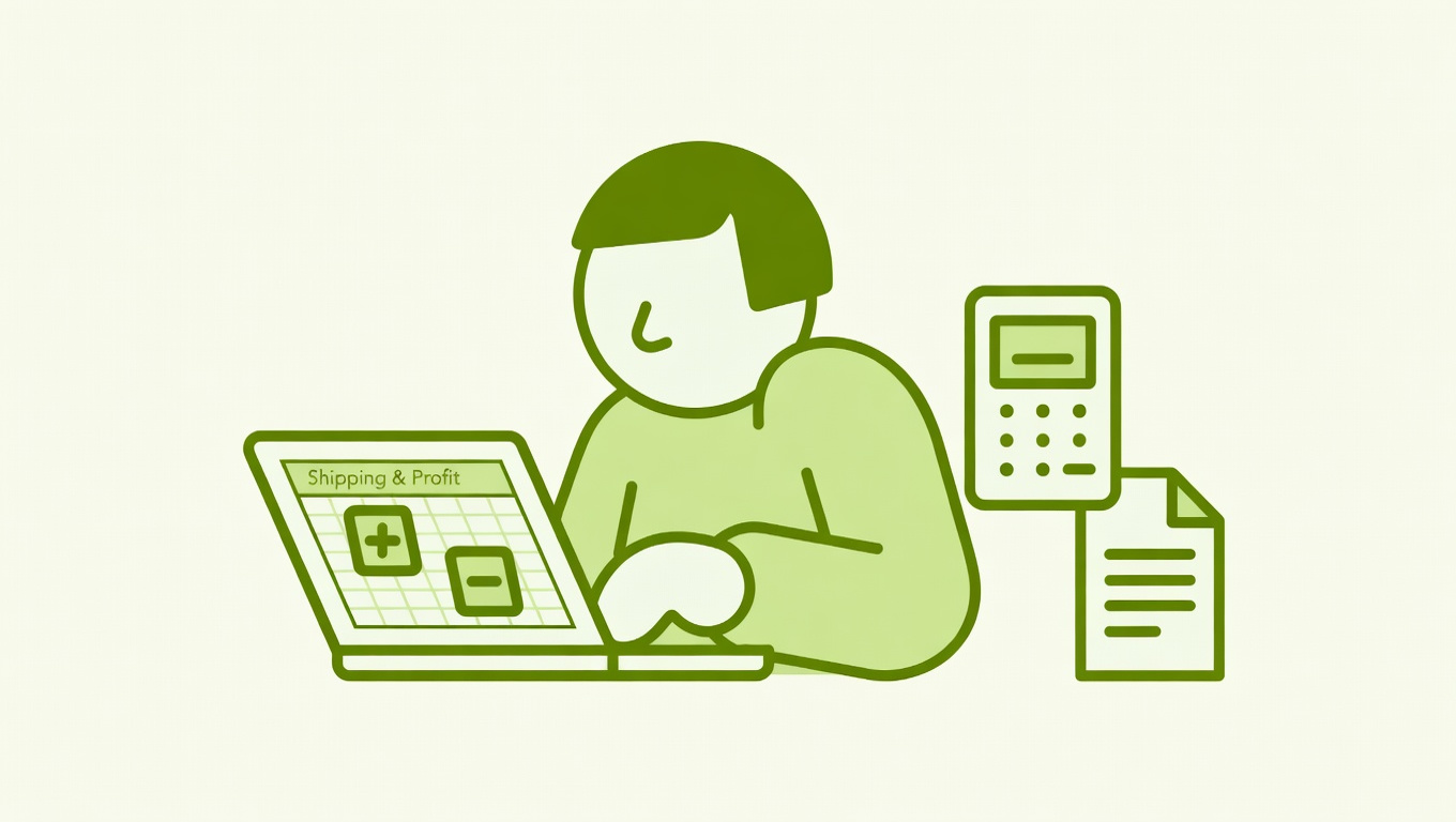 Shopify store owner reviewing shipping costs and profit loss spreadsheet on laptop